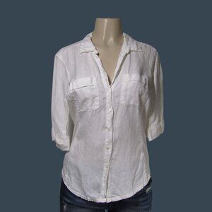 STANDARD JAMES PERSE White LINEN Contrast Panel shirt 3 Large Quiet Luxury
